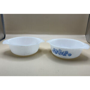 Two Vintage 12 oz Fire King Bowls ~ 1 Missing Paint and Glazing NO lids included